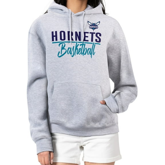 Women's G-III 4Her by Carl Banks Heather Gray Charlotte Hornets Graphics Fleece Pullover Hoodie