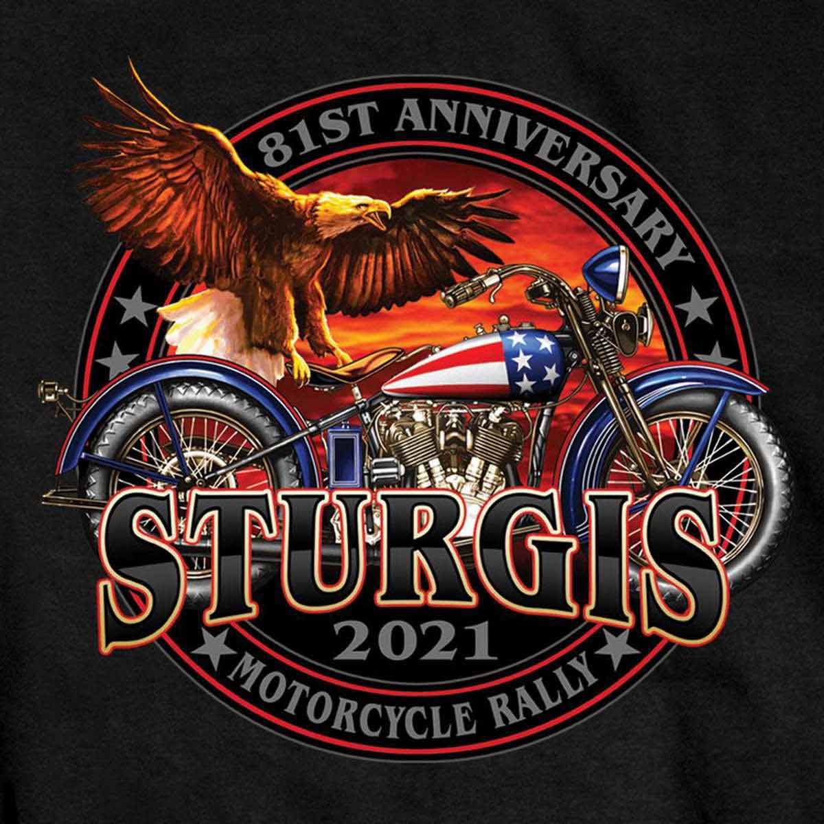 Official 2021 Sturgis Motorcycle Rally SPM1953 Men’s Black Flag Bike T  Shirt 5X-Large