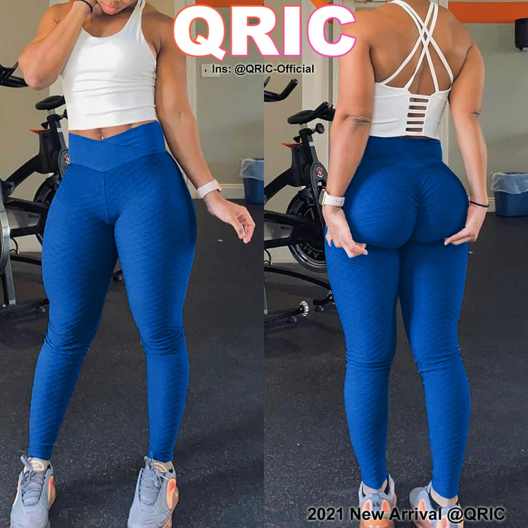 QRIC Women Textured Yoga Pants Ruched Butt Lifting Honeycomb Workout  Leggings 