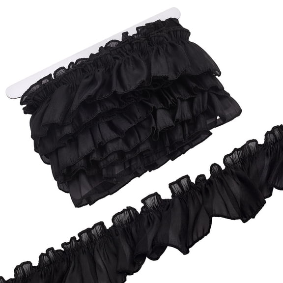 5.5 Yards Black Satin Ruffle Trim Ribbon 2-3/8~2-1/2 inch Organza Lace Ribbons Sewing Tulle Fabric Trim and Embellishments