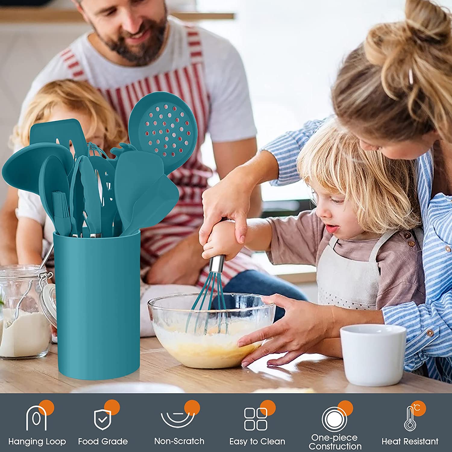 Vesteel 15-Piece Silicone Cooking Utensil Set, Teal photo 5