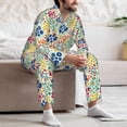 thumbnail image 7 of Salouo Cartoon Flowers Print Button-Front Long Sleeve Pajama Set for Men, Soft 2Pjs Men's Long Sleeve Sleepwear-Small, 7 of 7