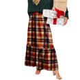 thumbnail image 5 of Women Skirts Plaid Ruffled Maxi Skirt Holiday High Waist Long Skirt Ladies Versatile Pleated Skirt, 5 of 6