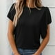 thumbnail image 5 of Camiseta de mujer con cuello redondo y mangas con volantes texturadas: prenda informal y versátil, tejido transpirable, fácil de cuidar, 5 of 8