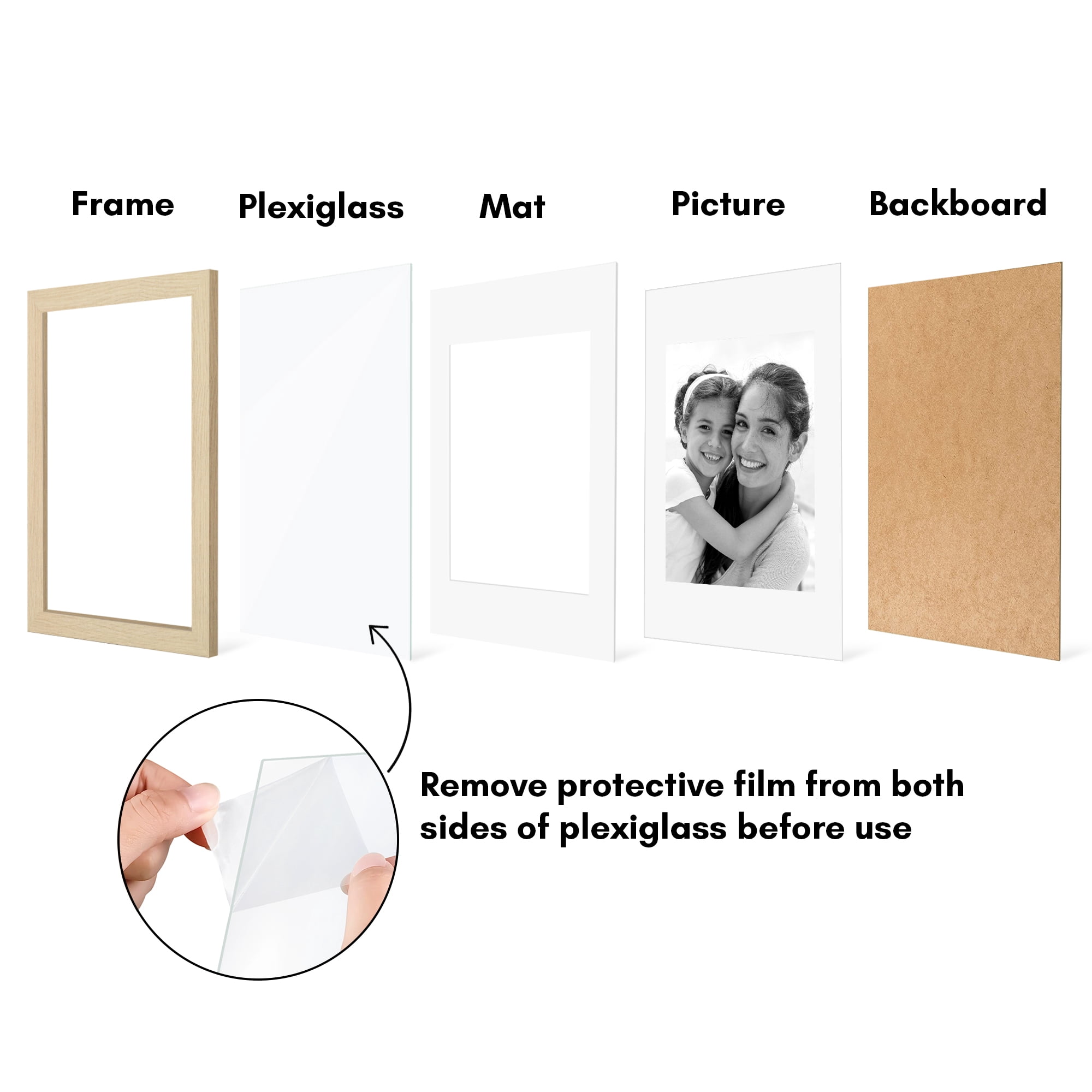 Americanflat 8x12 Picture Frame with Polished Plexiglass with 6x8 Mat 5 Pack Display Photo Wall - Natural Oak
