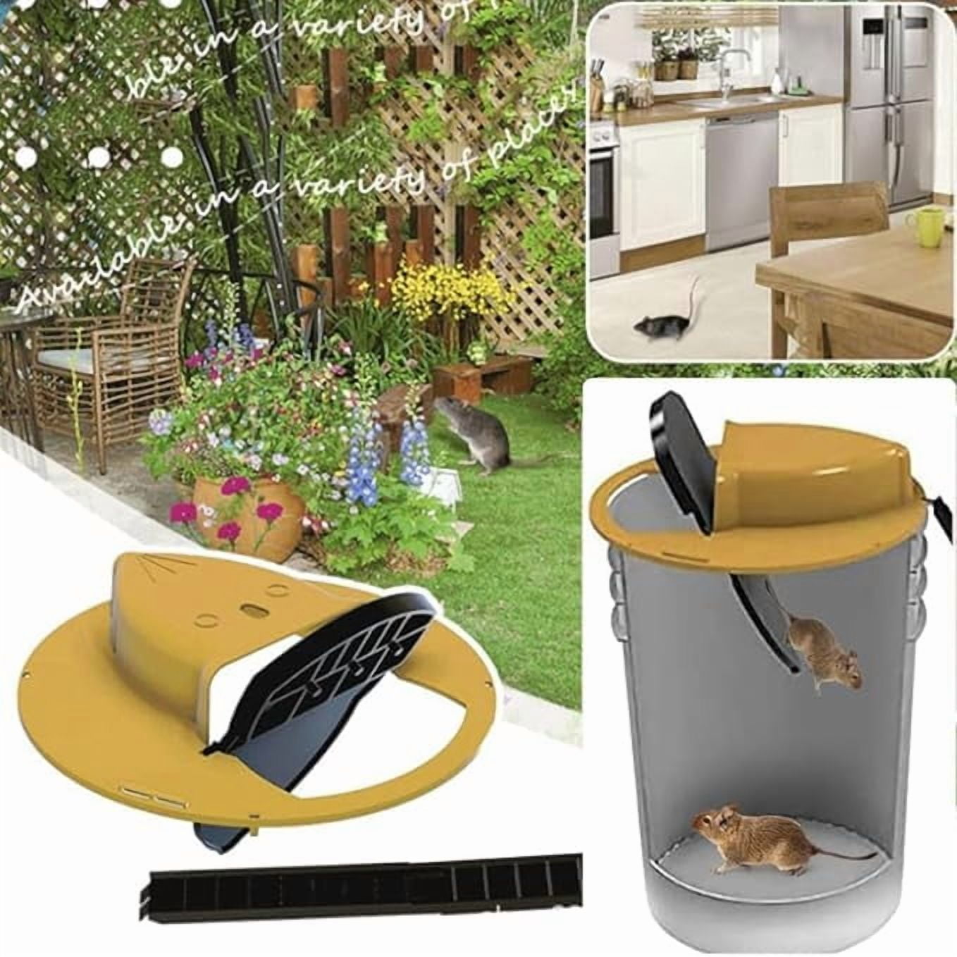 Mouse Trap Bucket Lid 2 Packs, Bucket Lid Mouse Rat Traps, Humane Mouse Rat Traps for Indoor Use, Automatic Reset Flip and Slide Mouse Trap, 5 Gallon Bucket Compatible, yellow