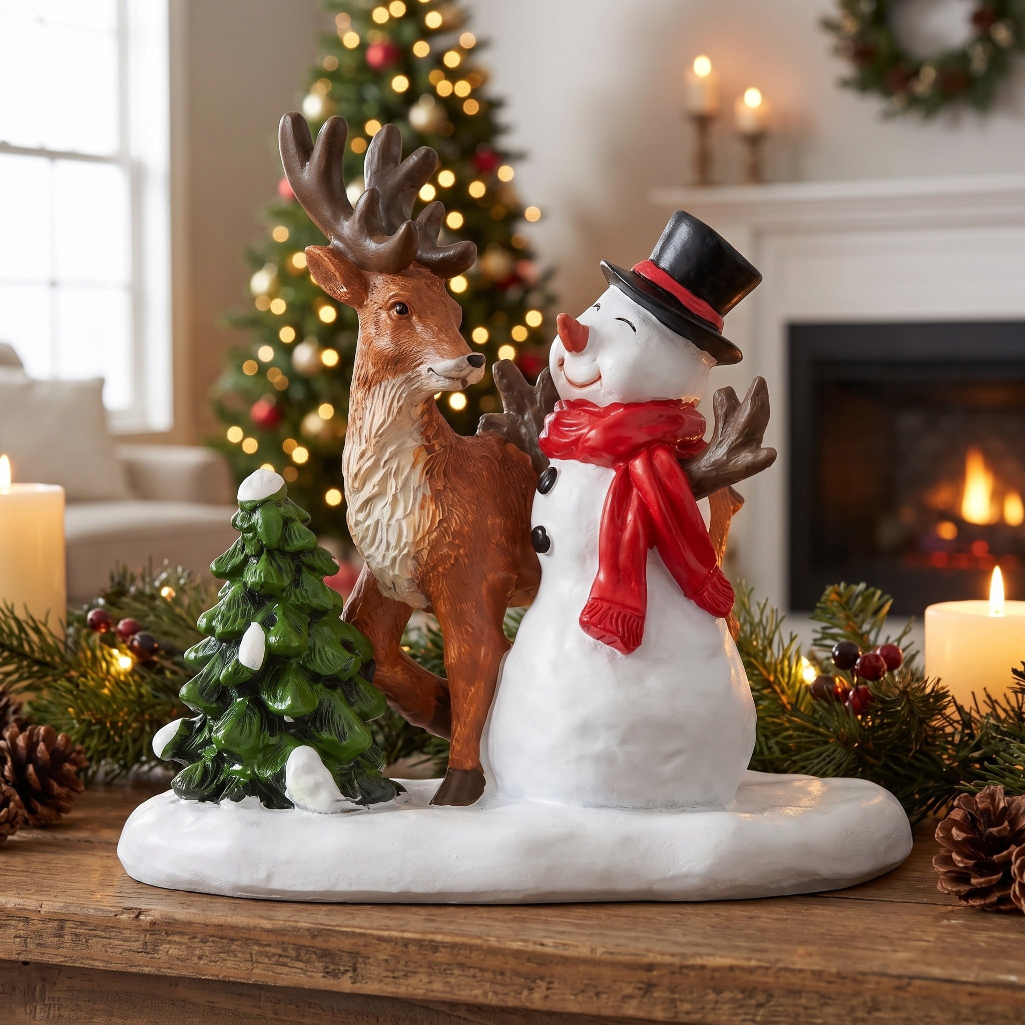 Oh Deer, It's Snowy Christmas Village Decorative Figurine, Multicolor, 4", by Holiday Time