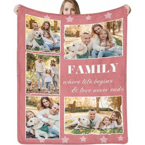 Personalized Blanket with Photo Text Custom Photo Blankets Customized Photos, Picture Blanket Gifts for Family and Friends on Christmas Wedding Mothers Day, Father Day Blankets