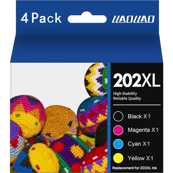202 XL Ink Cartridge for Epson 202 202XL T202 Ink Cartridgefor Workforce WF-2860 Expression Home XP-5100 All-in-one Printer (4-Pack) compatible