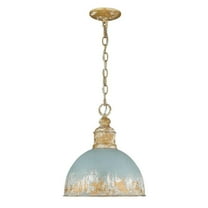 1 Light Pendant-Vintage Gold Finish-Teal Shade Color Bailey Street Home 170-Bel-4561176