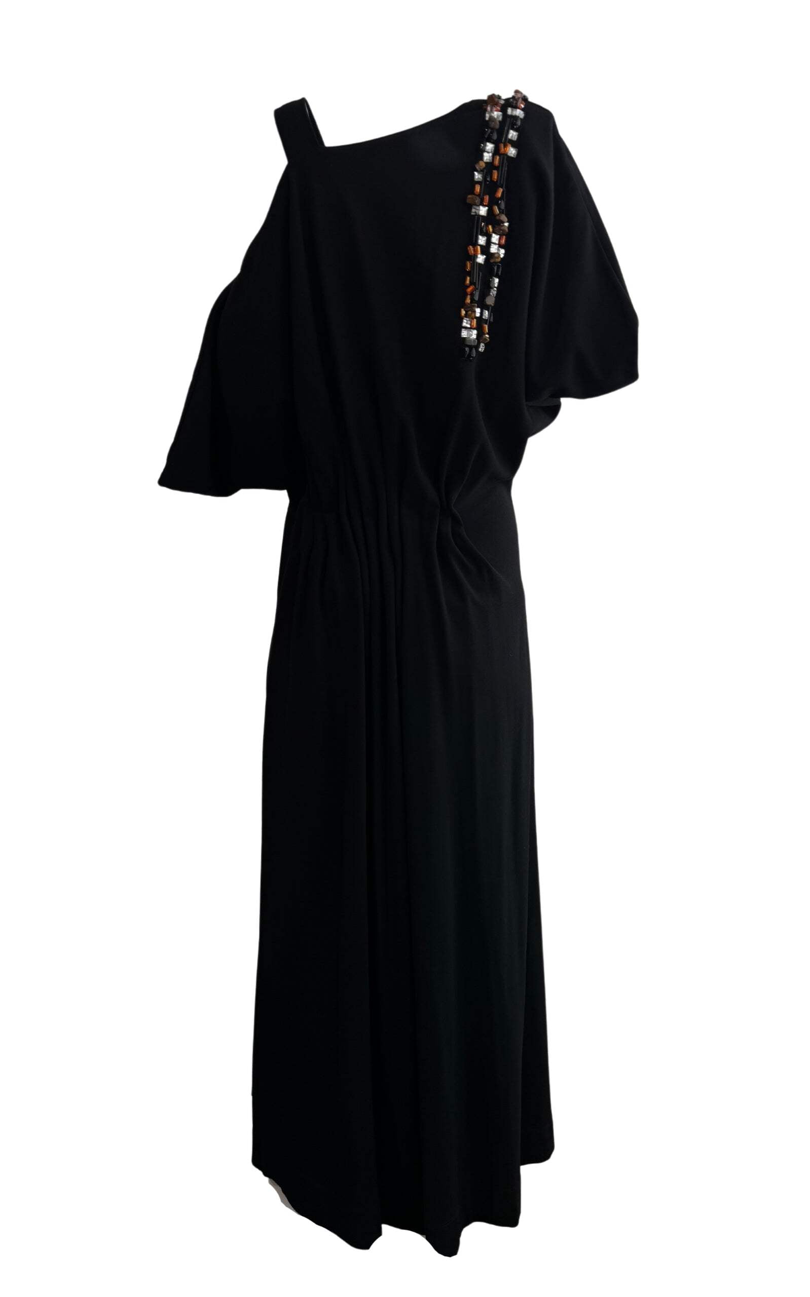 パーティードレス Asymmetric Amber Stone Embellished Midi Dress Asymmetric Amber Stone Embellished Midi Dress - Runway