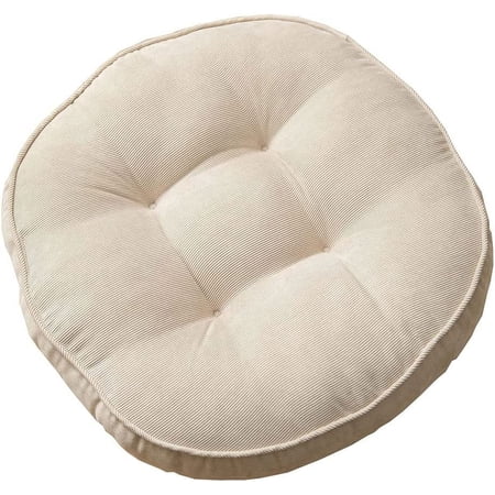 Zhuge Corduroy Round Chair Pad Large Solid Pouf Tufted Thicken Meditation Pillow Tatami Floor Chair Cushion for Yoga Living Room Balcony Office, Cream, 22x22 Inch