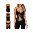 thumbnail image 7 of Biekopu Women Camisole, Spaghetti Straps Lace Patchwork Hollowed Bowknot Slit Summer Tops for Party Club, 7 of 7