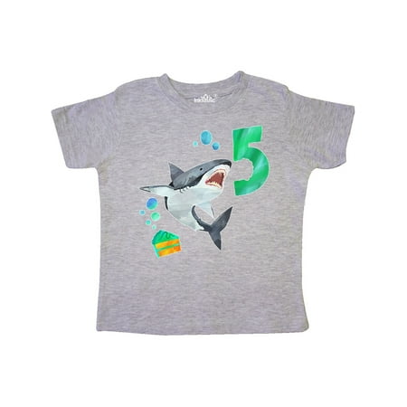 

Inktastic Fifth Birthday Shark with Cake Gift Toddler Boy or Toddler Girl T-Shirt