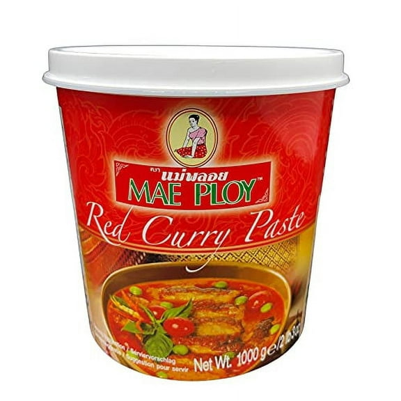 Mae Ploy Red Curry Paste, Authentic Thai Curry Paste With Red Chili, Shrimp Paste, Lemongrass and Aromatic Herbs for Cooking Butter Chicken, Rendang, Curries, Stews and Other Dishes, 2.2lbs Tub