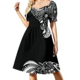 thumbnail image 3 of Vestido de manga corta con hilos tribales dibujados a mano de estilo polinesio. Elegante vestido. Vestidos elegantes. Tallas grandes., 3 of 7