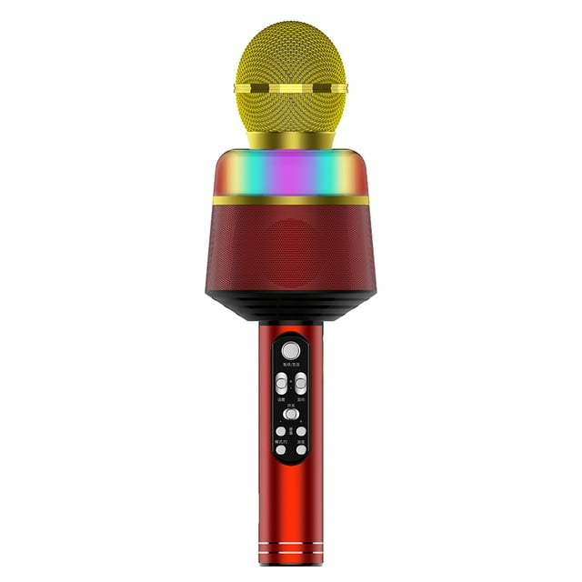 TFixol Microphone Karaoké Sans Fil avec Lumières LED 2-en-1 Haut-Parleur Micro BT Portable Supporte Lecture de Carte TF pour Appareil iOS/Android, Rouge