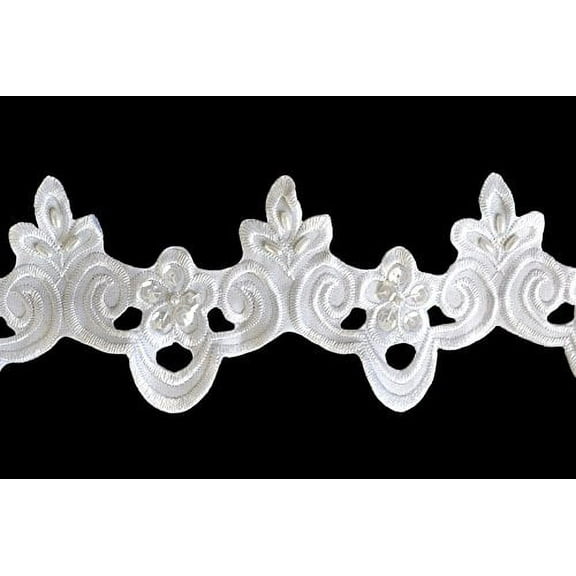 Altotux 3 inches White Satin Bridal Handsewn Beaded Embroidery Lace Trim by 2 Yd
