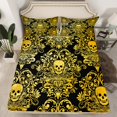 thumbnail image 2 of Homewish Vintage Damask Floral Bed Sheets,Gothic Skull King Sheets,Gold Spooky Halloween Sheet Set,Breathable Bedroom Decorative,4 Pieces, 2 of 7