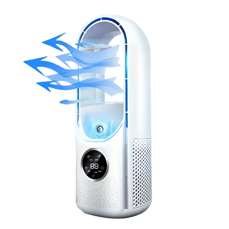 OKG Multi-Functional Bladeless Fan with Ice Mist Cooling, Rapid Cooling, Automatic Timer, Wide-Angle Airflow, Silent Operation, USB Powered, Personal Air Cooler