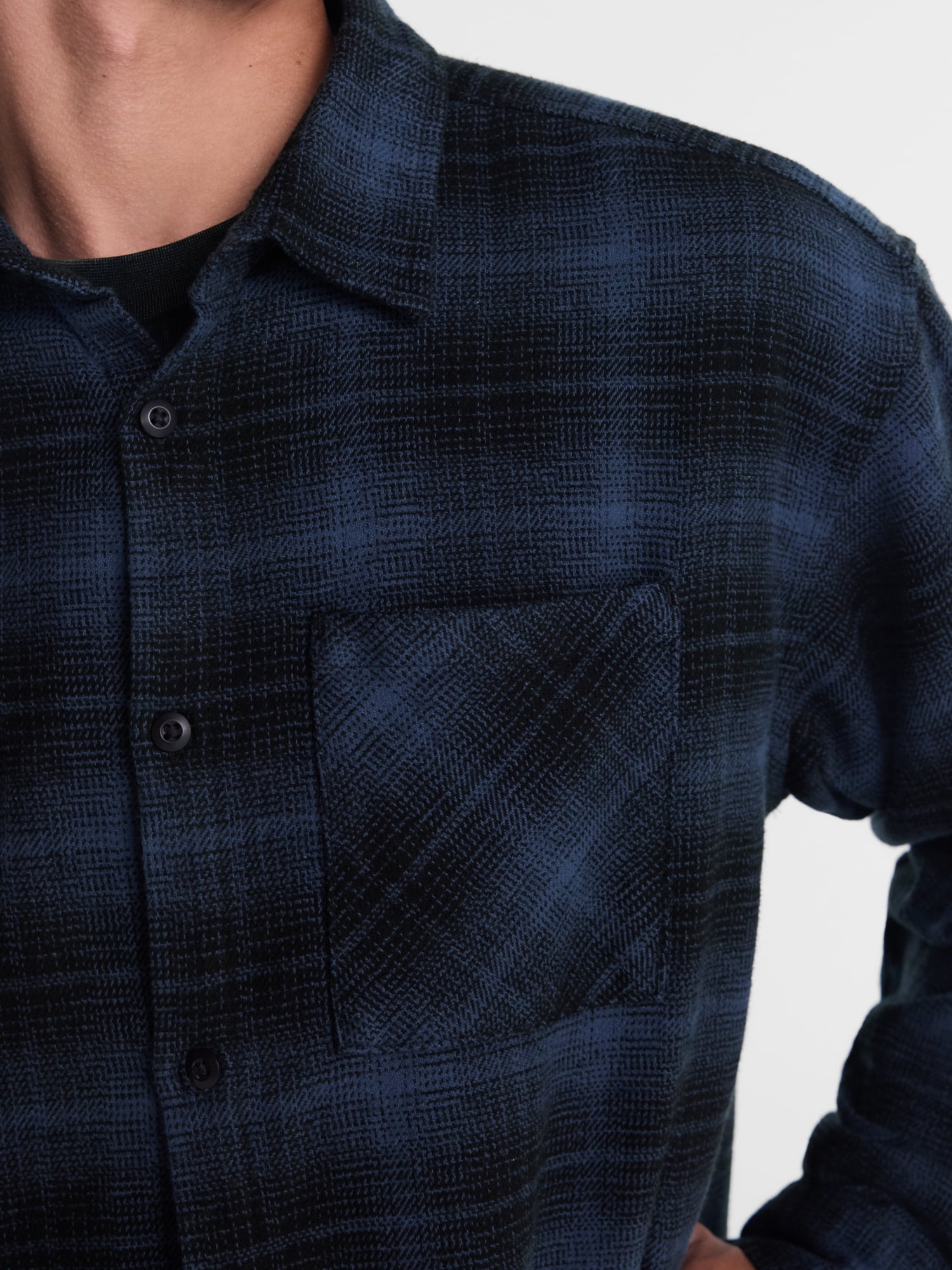No Boundaries Boxy Cotton Plaid Flannel with Long Sleeves, Men's and Big Men's XS-4XLT