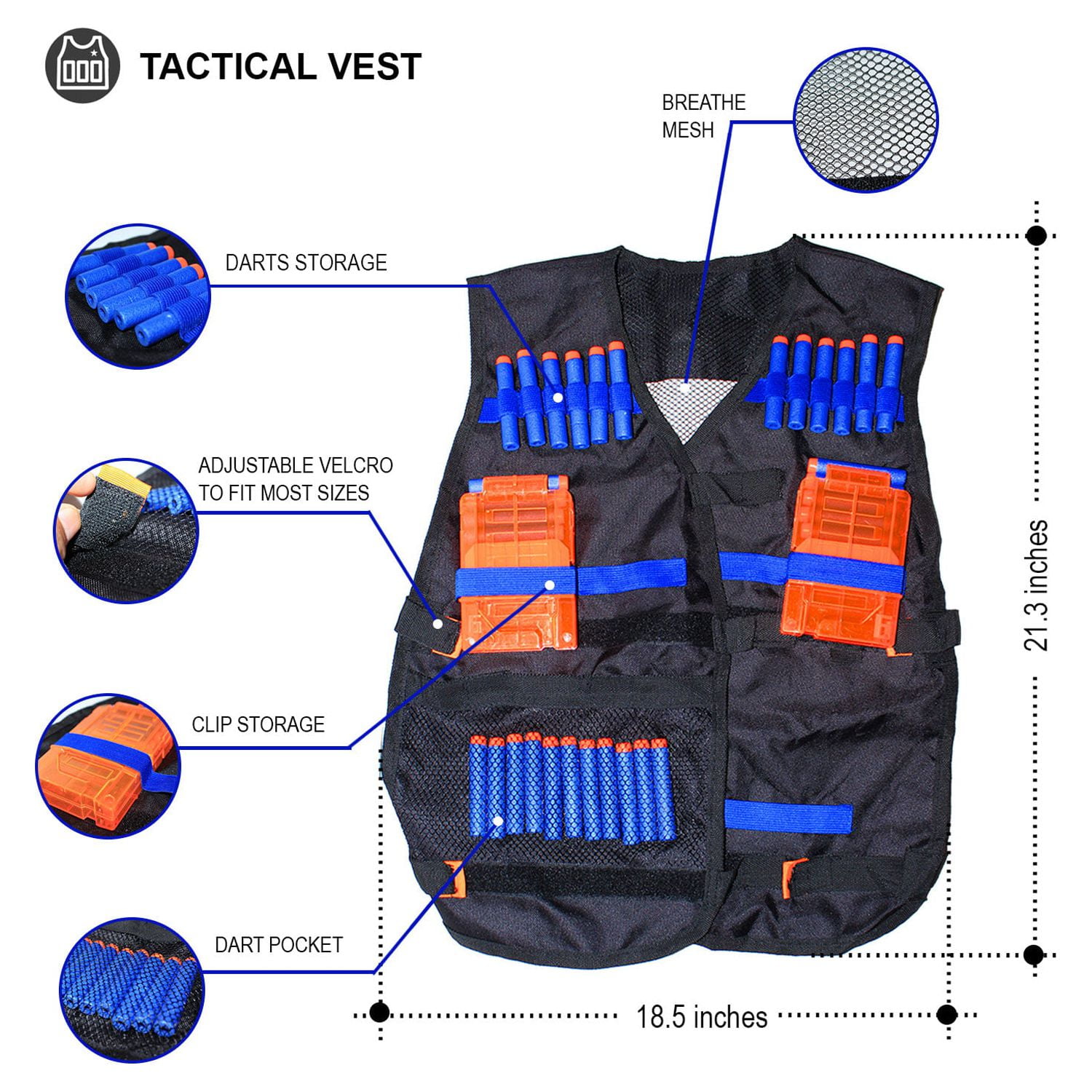 Kids 2-Pack Tactical Vest Kit for Nerf N-Strike w Reload Clips, Soft Foam  Darts, Safety Glasses, Masks, and Wrist Bands (92 Pieces Total) -  Walmart.com