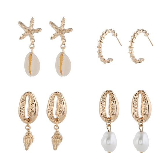 CIMAXIC Shell Dangler 8pcs Shell Earrings Alloy Stud Conch Earrings Hawaiian Style Earbobs Bohemia Jewelry Dangler Fashion Decor for Lady Girl,1.34"X0.59"X0.2"