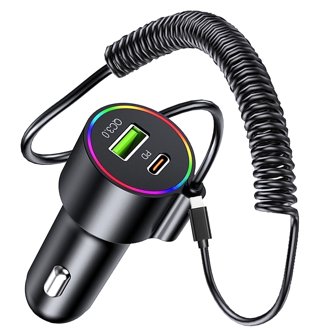 best multi port cigarette lighter adapter Car Charger USB C, 65W Dual 12V USB Car Charger with Voltage Display PD/QC 3.0 Super Fast Charge Car Phone Charger for iPhone 17 16 15 USB C Car Charger, 4-Port