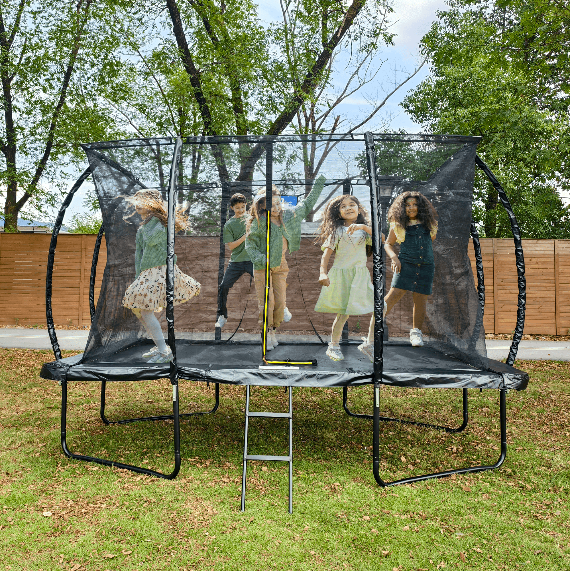DVH 8x12FT 10x14FT Rectangle Trampoline for Kids and Adults, Big Outdoor Rectangular with Basketball Hoop and LED Light, Large Square Trampoline with Enclosure Net