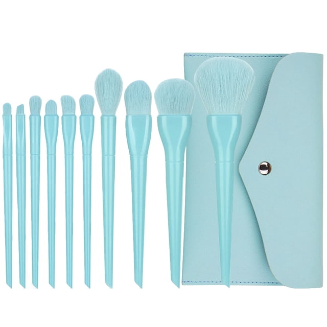 Seitruly Paquete de 10 brochas de maquillaje de belleza facial, polvo de sombra de ojos portátil, suministro cosmético, viaje profesional al aire libre Pinceles de maquillaje y herramientas Azul Seitruly CE013614-03