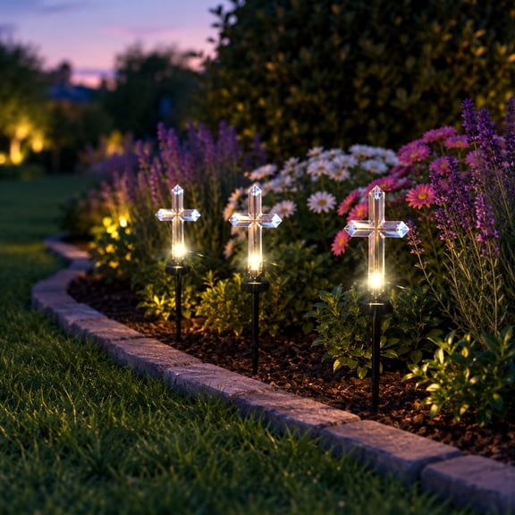 Cross Stake Light, Solar Ground Lights Outdoor for Garden Yard Patio Decoration, LED Pathway Landscape Lighting with Decorative Cross Design, 1 Pack