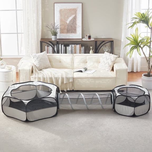 Windracing 3-Piece Cat Enclosure Set with Hexagonal Cubes & Straight Tube Tunnel, Portable Pet Playpen for Small Animals