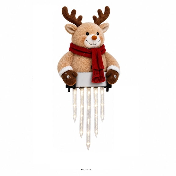 Christmas Reindeer Lighted Railing Accent, Resin Holiday Decoration for Porch Balcony and Outdoor Seasonal Display, 12.6 Inch