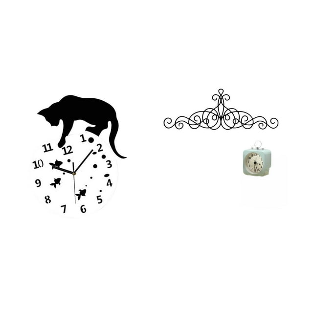 Reloj de pared,Reloj de pared de gato para sala de estar,dormitorio decorativo.,Decoración de pared con pergaminos,Decoración de pared con pergamino,arte rústico de metal,Figura