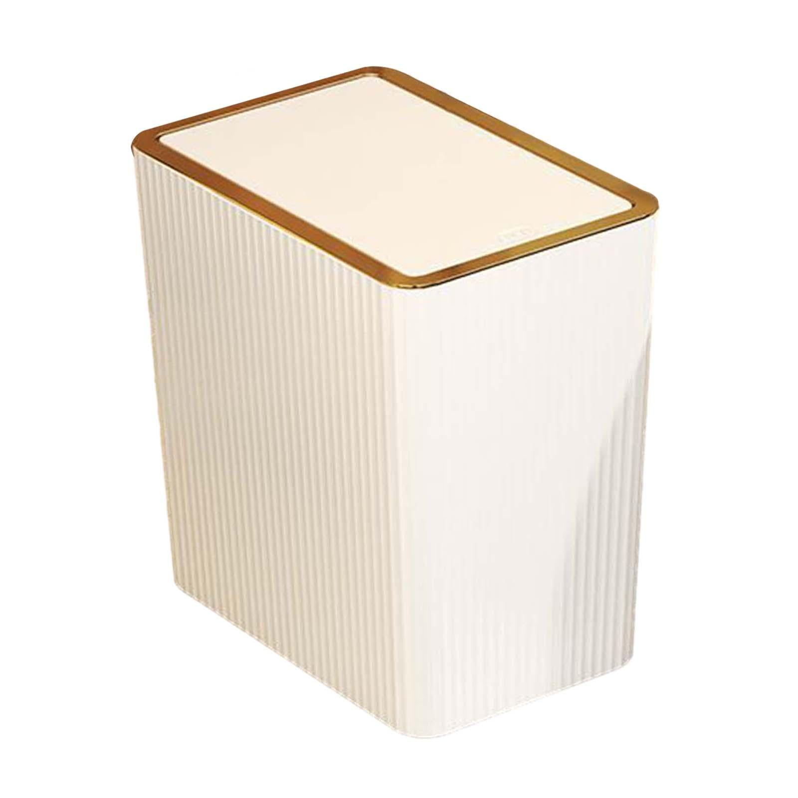 Kitchen Wastebasket with Press Type Lid Narrow Garbage Can, Paper Basket Organizer, Bathroom Trash Can with Lids for Study 12L White