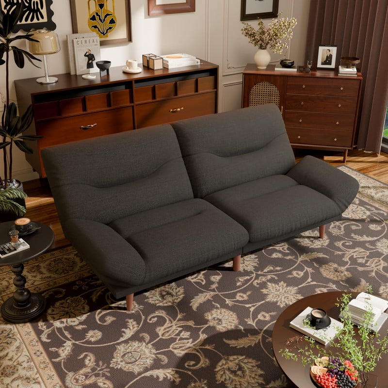 Lacoo 65"W Convertible Futon Sofa Bed with Five-level Adjustable Armrests,Fabric Black