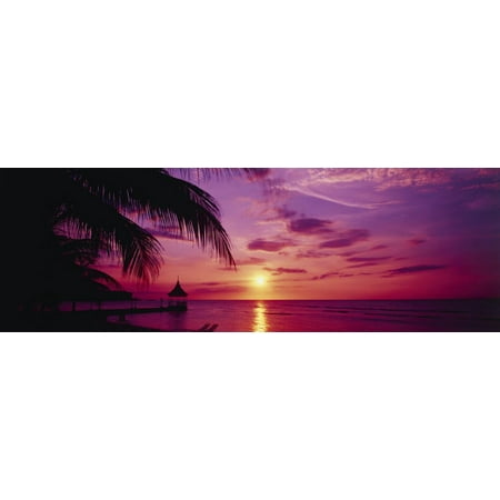 Sunset, Palm Trees, Beach, Water, Ocean, Montego Bay Jamaica Print Wall