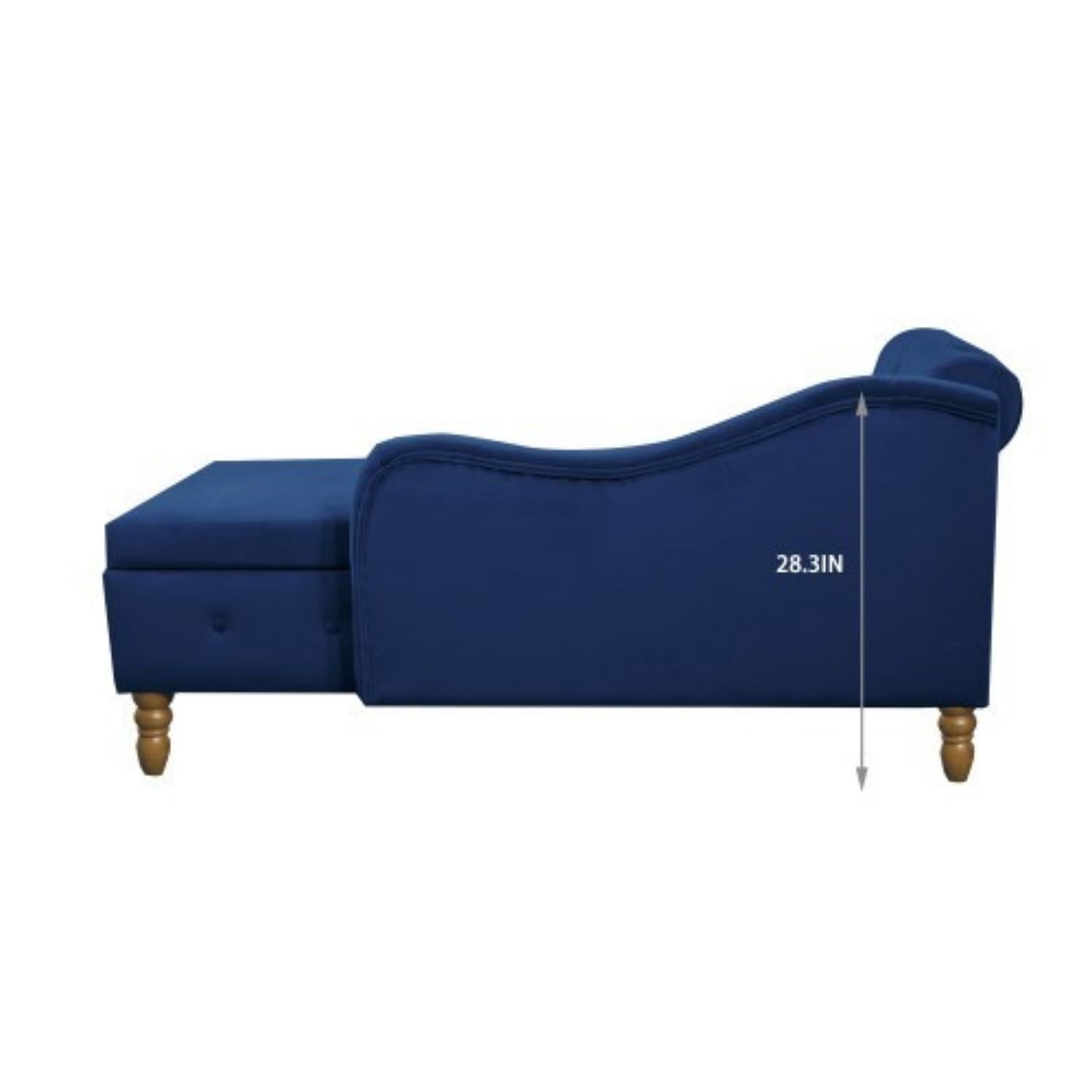 Velvet Chaise Lounge Chair with Storage, Upholstered Chesterfield Lounge Chair with Rolled Arm, Tufted Back, Pillow & Hidden Storage for Living Room, Bedroom & Office, Navy Blue