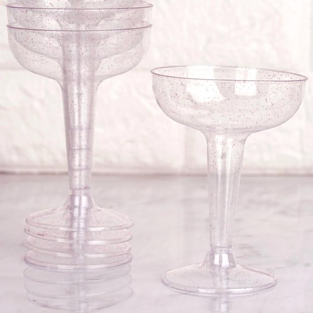 Efavormart 60 Pack 6 oz Glittered Clear Champagne Cocktail Disposable Plastic Glass Dessert Cups