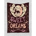 thumbnail image 1 of Saying Tapestry, Dreams Lettering with Crescent Moon and Wave Like Clouds, Wall Hanging for Bedroom Living Room Dorm Decor, 60W X 80L Inches, Dark Maroon Multicolor, by Ambesonne, 1 of 2