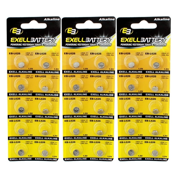 3pc 10pk Exell EB-L626 Alkaline 1.5V Watch Battery Compatible with AG4 377
