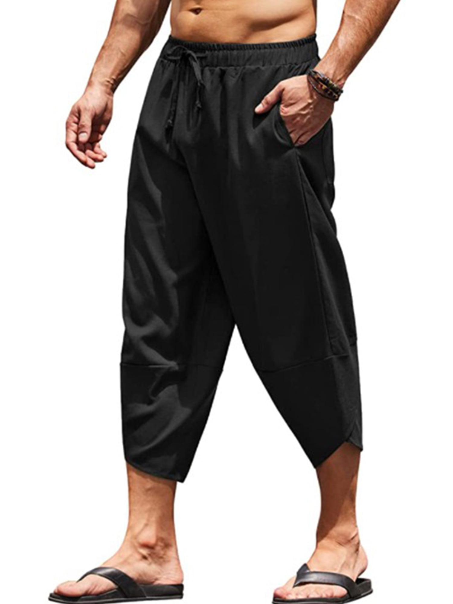 PRIJOUHE Mens Harem Pants Casual Lightweight Elastic Waist Wide Leg Baggy  Linen Capri Pants Trousers Red39 M price in UAE  Amazon UAE  kanbkam