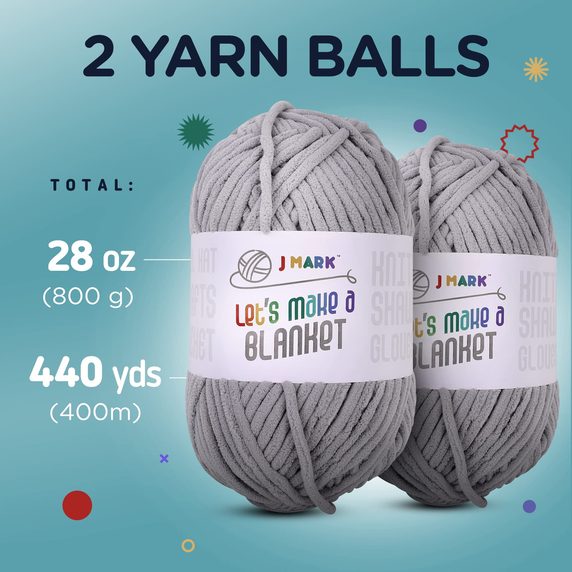 Chunky Blanket Yarn for Knitting 437 yd. 28 oz. (800 g) & Crocheting, Thick Yarn Balls , Circular Knitting Needle, Crochet Hooks, Measuring Tape, Scissors, Pins, Blunt Metal Needles, Manual Silver