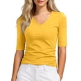 thumbnail image 4 of Women T Shirt Short Sleeve V Neck Basic Tees Spring Clothes Y2k Outfits for Women, 4 of 4
