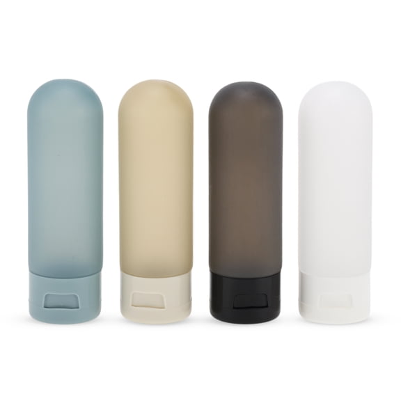 Unique Bargains 4 Pcs Travel Container Set Portable PP Travel Bottles Set 2.12oz Blue Transparent White Brown Black