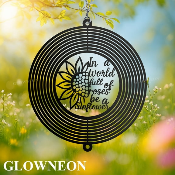 GLOWNEON Custom Sunflower Wind Spinner, Hanging Metal Garden and Outdoor Yard Flower Decor