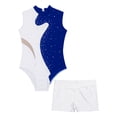 thumbnail image 3 of Alvivi Gymnastics Leotards for Girls Sleeveless Color Block Dance Bodysuit and Shorts Bottoms Blue&White 6, 3 of 7