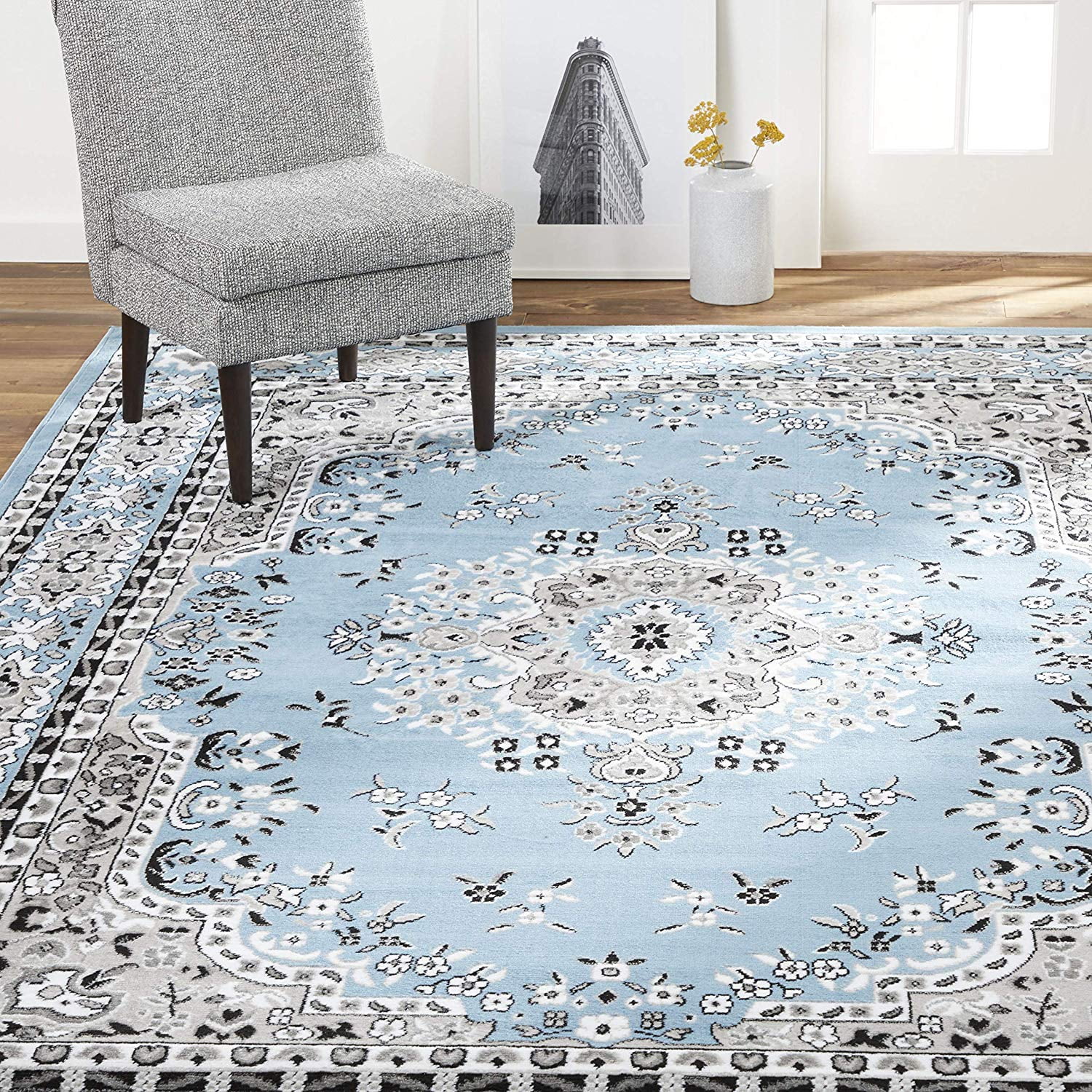 Traditional Area Rug Bordered Medallion Design Persian Oriental Rugs Carpet Runners