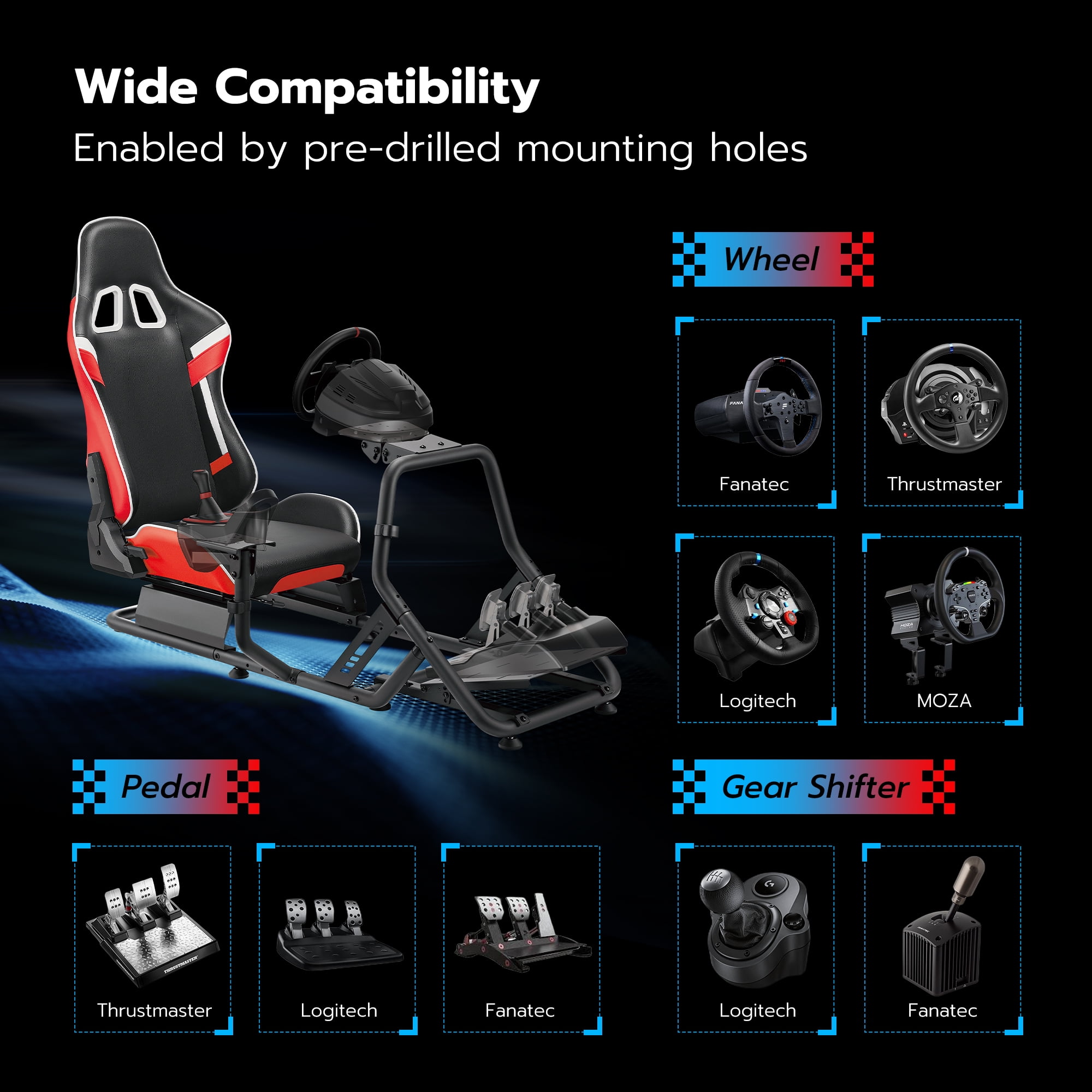 ARES WING Racing Simulator Cockpit with Seat, Adjustable Sim Racing Cockpit Compatible with Logitech, Thrustmaster, Fanatec, Moza, for PS5, PS4, Xbox and PC, Red