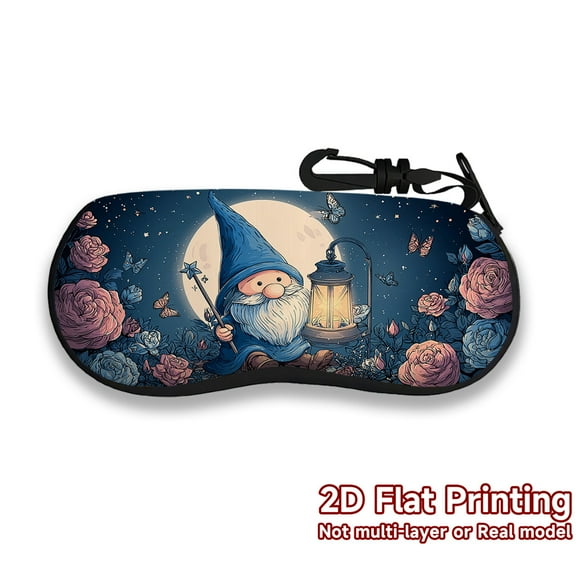 Gnome Under Moonlight Pattern Glasses Case Neoprene Lightweight Soft Shell Padded Protection Zip Closure Portable Travel Accessory